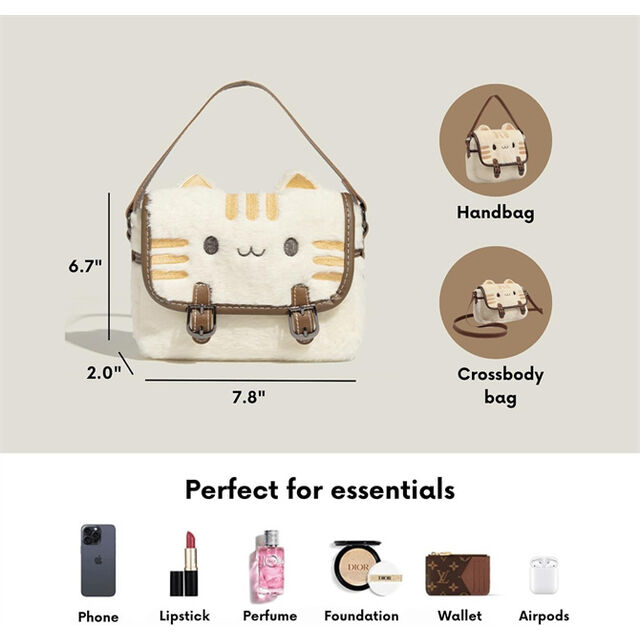Mini Umhängetasche aus Plüsch in Katzenform für Damen, Weiche Verstellbare Schulterhandtasche für Katzenliebhaber, Neuartiges Geschenk für Feiertage