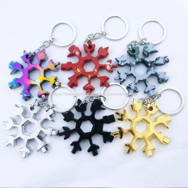 Herramienta Multifuncional de Nieve con Diseño de Copo de Nieve, Llave Inglesa con Llavero, Mini Kit de Herramientas de Bolsillo para Camping y Actividades al Aire Libre