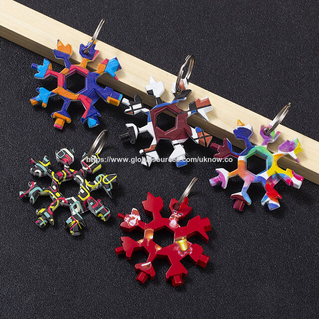 Herramienta Multifuncional de Nieve con Diseño de Copo de Nieve, Llave Inglesa con Llavero, Mini Kit de Herramientas de Bolsillo para Camping y Actividades al Aire Libre