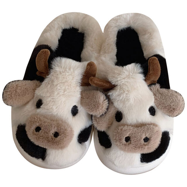 Cute White Cow Plush Warm Indoor Home Slippers