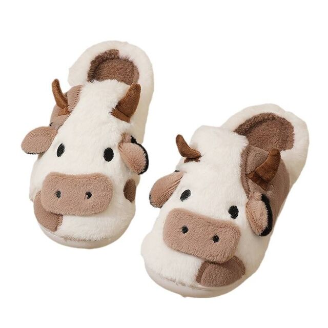 Cute White Cow Plush Warm Indoor Home Slippers
