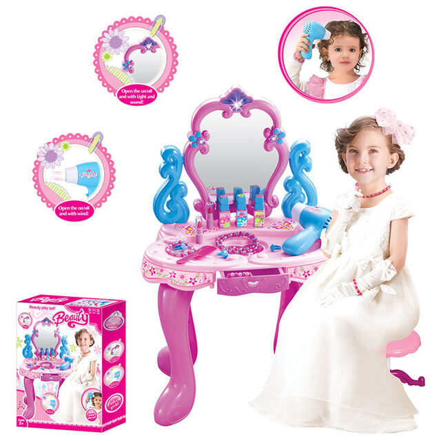 Girls Mirror Music Princess Dress Up Toy Dressing Table