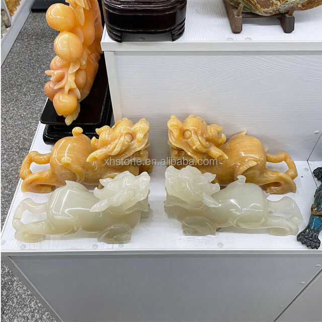 Enfeite Decorativo Pixiu Esculpido à Mão em Jade
