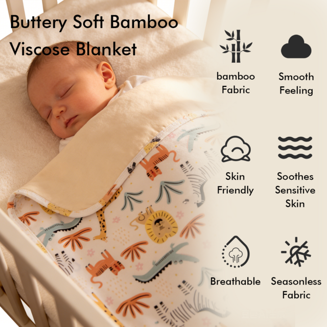 Two Layer Cartoon Printed Bamboo Viscose Baby Blanket
