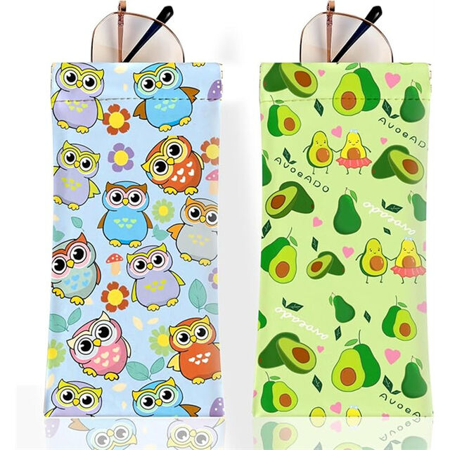 2 Piezas Estuche para Gafas de Sol y Gafas de Cuero PU Suave con Paño de Limpieza, Linda Bolsa para Gafas para Hombres y Mujeres