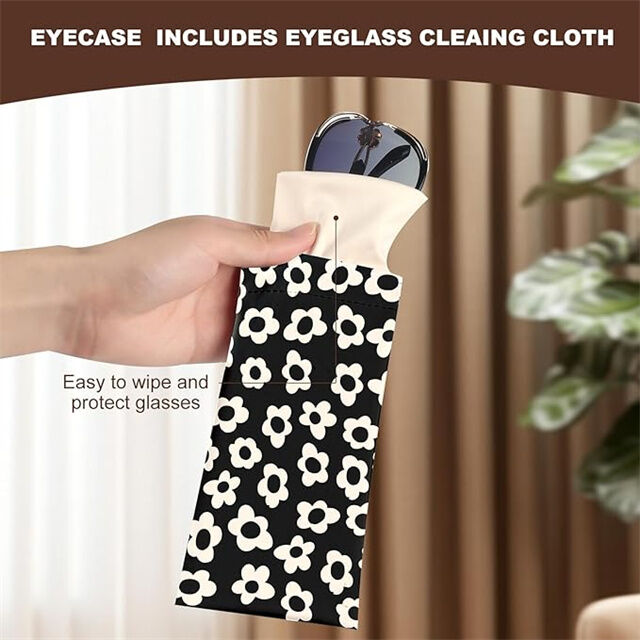2 Piezas Estuche para Gafas de Sol y Gafas de Cuero PU Suave con Paño de Limpieza, Linda Bolsa para Gafas para Hombres y Mujeres