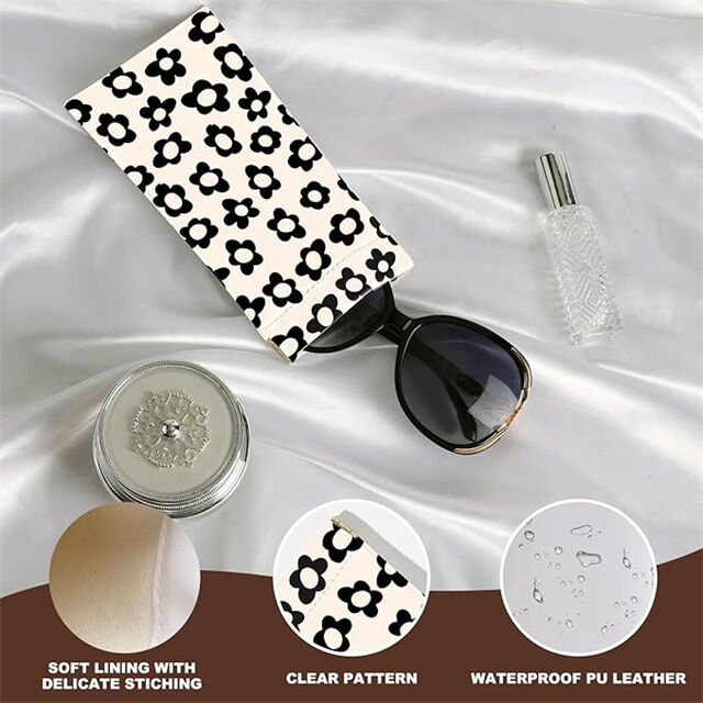 2 Piezas Estuche para Gafas de Sol y Gafas de Cuero PU Suave con Paño de Limpieza, Linda Bolsa para Gafas para Hombres y Mujeres