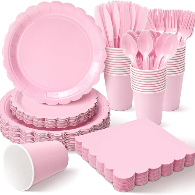 Servicio de Vajilla Desechable de Plástico de Alta Calidad para Fiestas: Servilletas, Vasos, Platos, Cucharas, Tenedores y Cuchillos