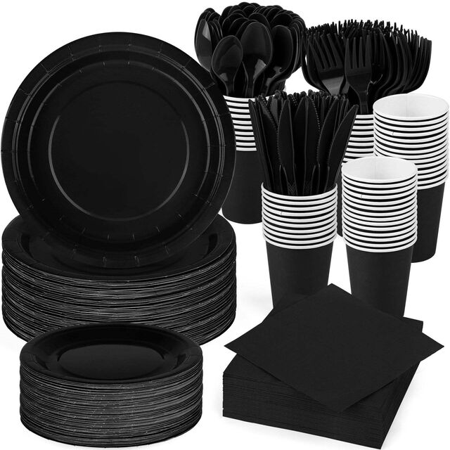 Servicio de Vajilla Desechable de Plástico de Alta Calidad para Fiestas: Servilletas, Vasos, Platos, Cucharas, Tenedores y Cuchillos