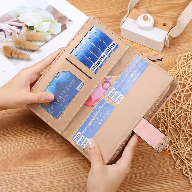 Carteiras Longas Femininas Estilo Coreano com Design de Folhas Vazadas, Carteira de Couro 2026, Bolsa para Celular, Bolsa para Impressão
