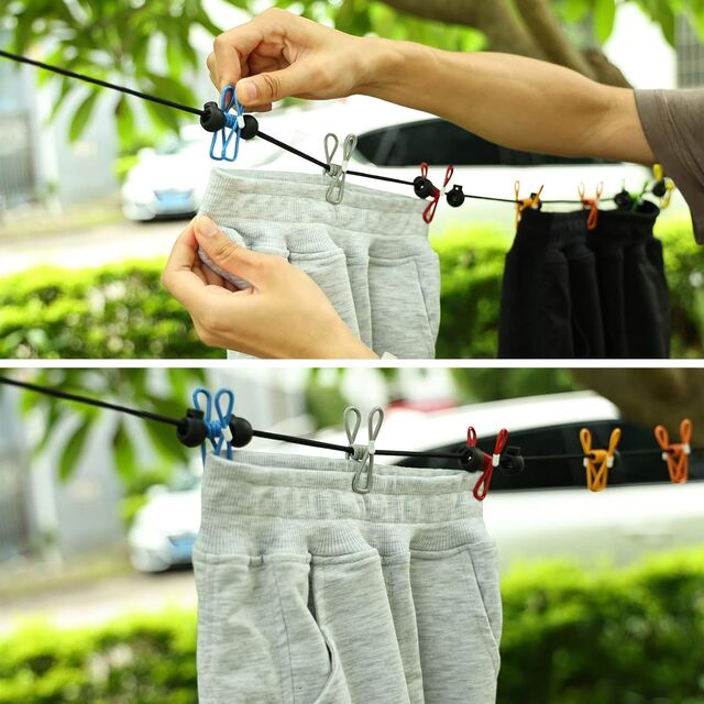 Varal Portátil Retrátil para Viagem, Varal com 12 Pregadores de Roupa, para Secagem de Roupas Interna, Acampamento ao Ar Livre