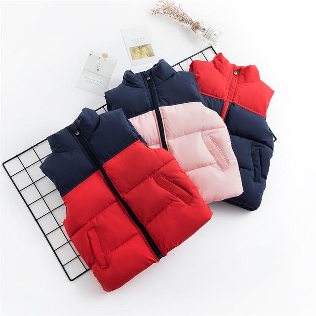 Chaleco de Invierno para Niños con Bloques de Color, Engrosado y a Prueba de Viento, con Cremallera