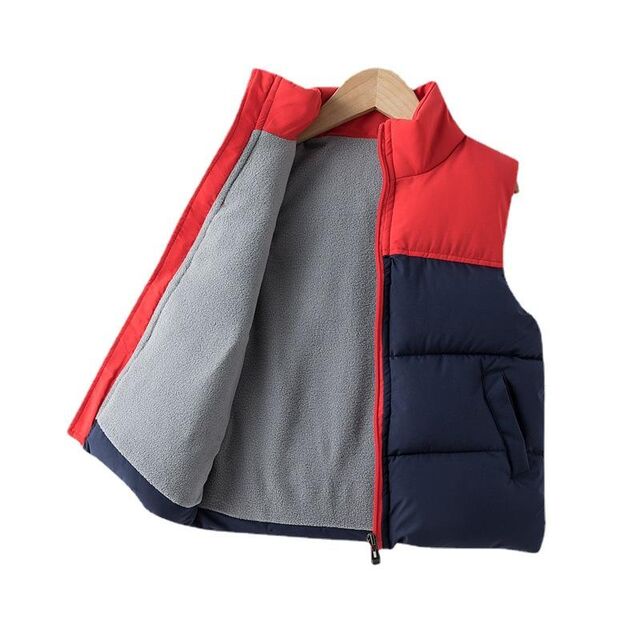 Chaleco de Invierno para Niños con Bloques de Color, Engrosado y a Prueba de Viento, con Cremallera