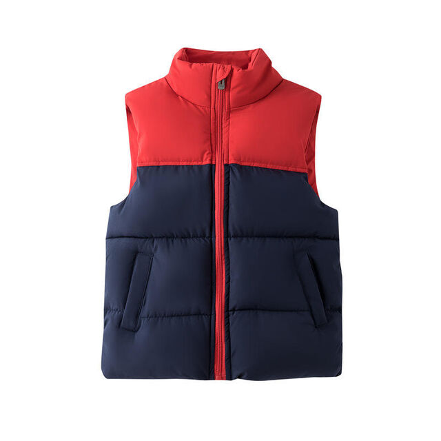 Chaleco de Invierno para Niños con Bloques de Color, Engrosado y a Prueba de Viento, con Cremallera