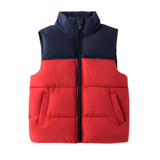 Chaleco de Invierno para Niños con Bloques de Color, Engrosado y a Prueba de Viento, con Cremallera