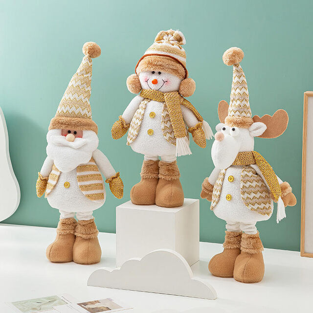 Ornement télescopique en peluche pour décoration intérieure de Noël - Bonhomme de neige, wapiti, Père Noël