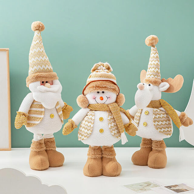 Ornement télescopique en peluche pour décoration intérieure de Noël - Bonhomme de neige, wapiti, Père Noël