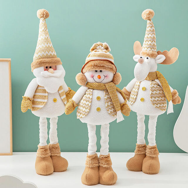 Ornement télescopique en peluche pour décoration intérieure de Noël - Bonhomme de neige, wapiti, Père Noël