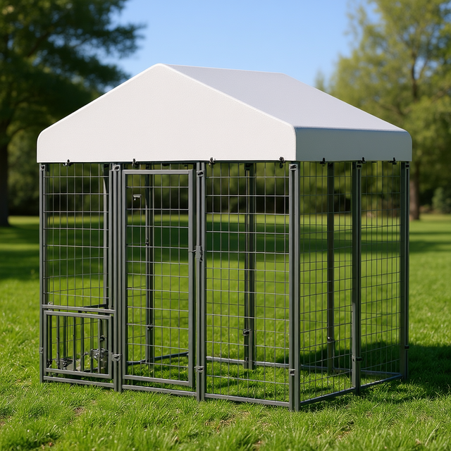 Chenil Métallique d'Extérieur pour Chiens avec Toit Pivotant pour Animaux de Compagnie