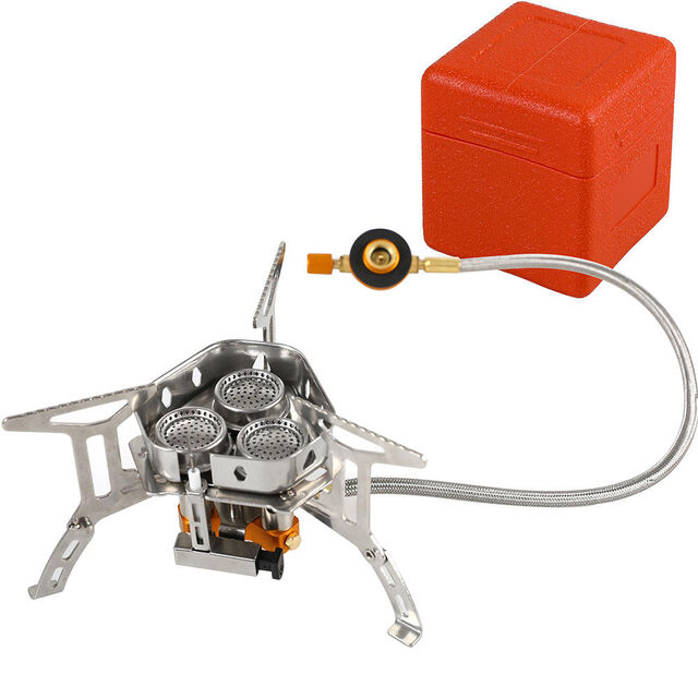 Réchaud de Camping à Gaz Double Brûleur en Acier Inoxydable