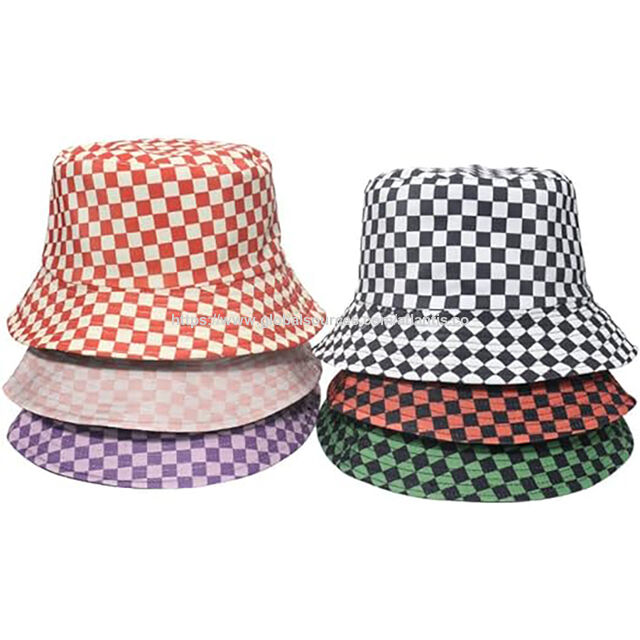 Sombreros de cubo de algodón transpirable a cuadros clásicos personalizados Protección solar Gorras de pescador a cuadros