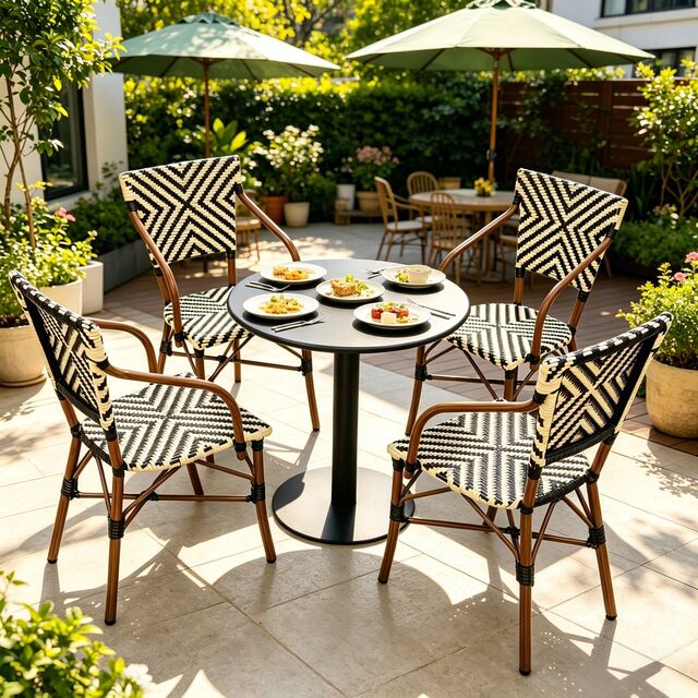 Conjunto de Jantar de Jardim Empilhável de Alumínio com Estrutura de Alumínio e Vime Rattan para Pátio