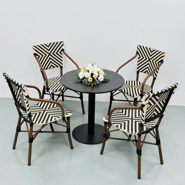 Conjunto de Jantar de Jardim Empilhável de Alumínio com Estrutura de Alumínio e Vime Rattan para Pátio
