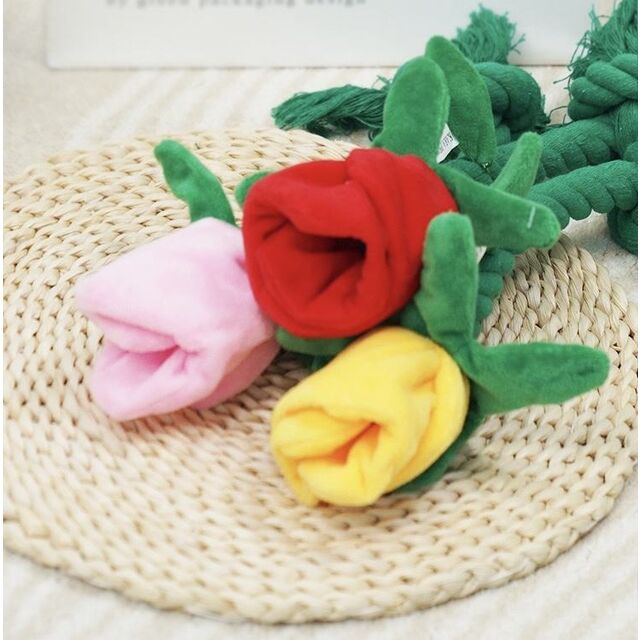 Vielseitiges Valentinstags-Rosen-Quietsch-Hunde-Seilspielzeug mit verstecktem Quietscher