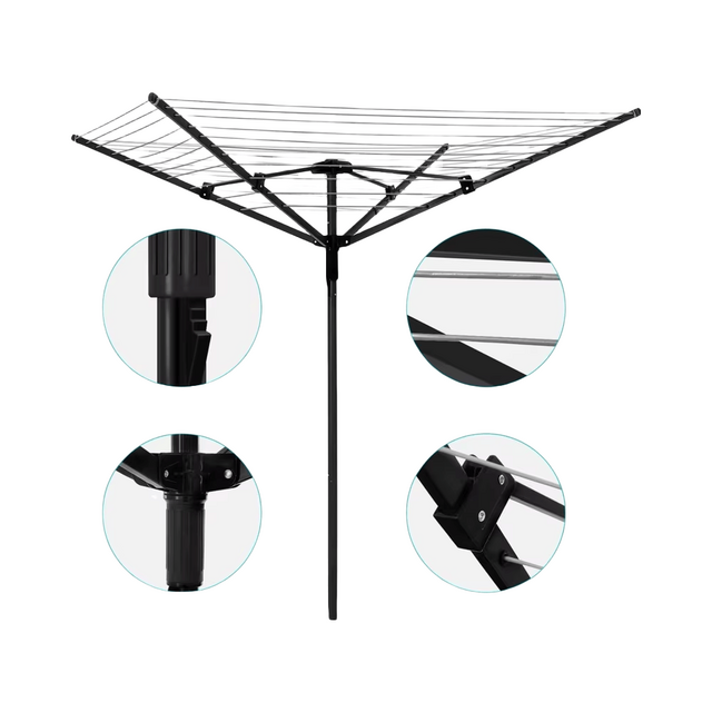 Ergonomischer Wäscheleine Schwarz Grau ABS 45m