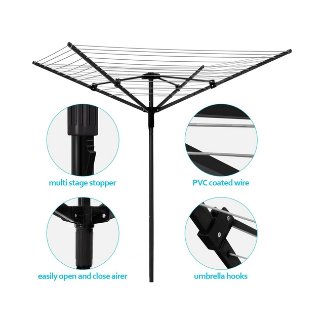 Ergonomischer Wäscheleine Schwarz Grau ABS 45m