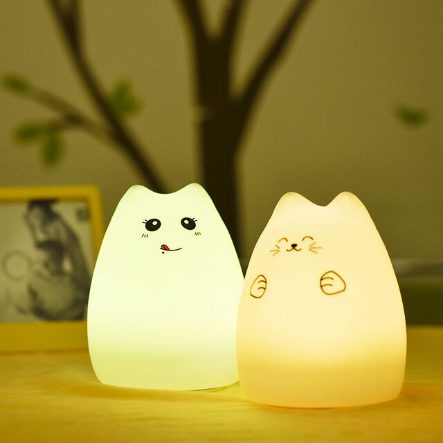 Luz de Noche LED de Silicona para Niños, Lámpara de Dormitorio Adorable y Personalizable con Forma de Gato, Recargable por USB
