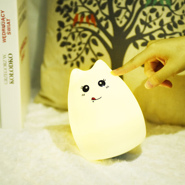 Luz de Noche LED de Silicona para Niños, Lámpara de Dormitorio Adorable y Personalizable con Forma de Gato, Recargable por USB