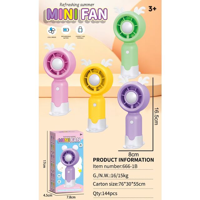 Mini Ventilateur Turbo Portable Mignon avec Décoration de Bois de Cerf, Ventilateur de Refroidissement de Poche Rechargeable avec Base Support pour Enfants en Été en Plein Air