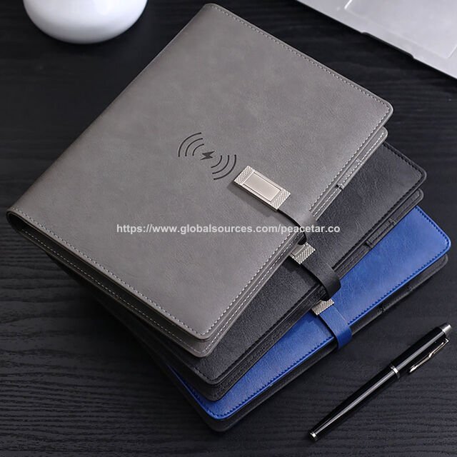 Agenda Inteligente Ejecutiva Tamaño A5 con Memoria USB y Cargador Inalámbrico Integrados. Capacidad de 10.000 mAh.
