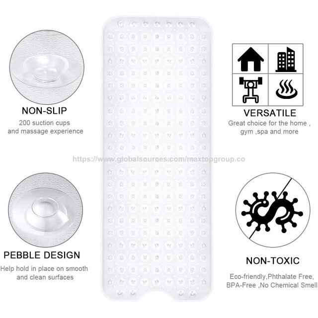 Tapis de Bain en Vinyle Extra Large, Anti-Odeur, Antidérapant, avec 200 Ventouses, Massage Galet, Lavable en Machine, pour Salle de Bain, Spa, Gymnase à Domicile - Sécurité