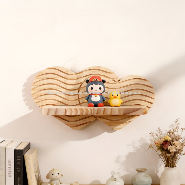 Étagère Murale en Bois en Forme de Cœur avec Motif Ondulé, Râtelier de Rangement Décoratif Artisanal Rustique - Étagères Murales en Bois