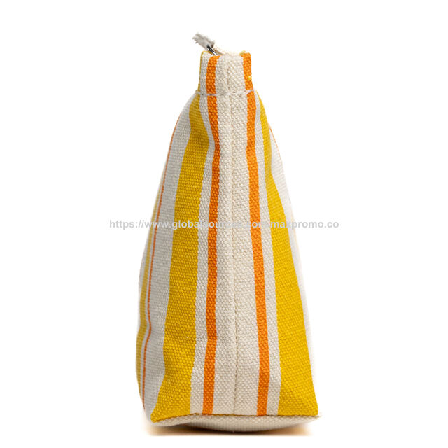 Bolsa de cosméticos OEM de fábrica con estampado de rayas, neceser de lona, bolsa de almacenamiento portátil de viaje, bolsa de maquillaje