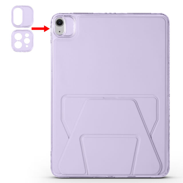 Étui détachable avec capuchon d'objectif et support pliable type Y pour iPad, cadre TPU transparent antichoc, basculez librement entre paysage et portrait