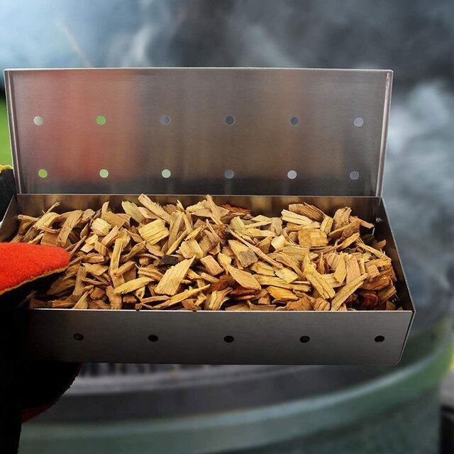 Boîte Fumoir en Acier Inoxydable Contenant de Copeaux de Bois pour Grill BBQ
