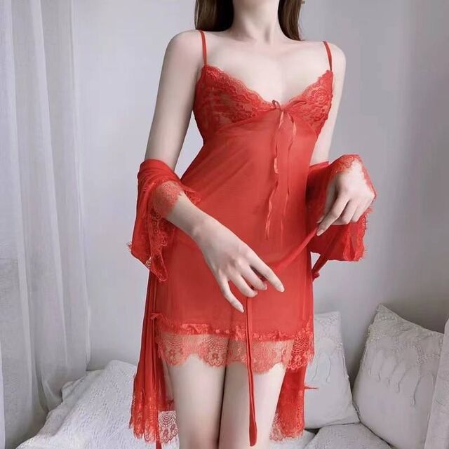 Pyjama Sexy en Dentelle Transparente pour Femmes, Vêtements de Nuit, Lingerie