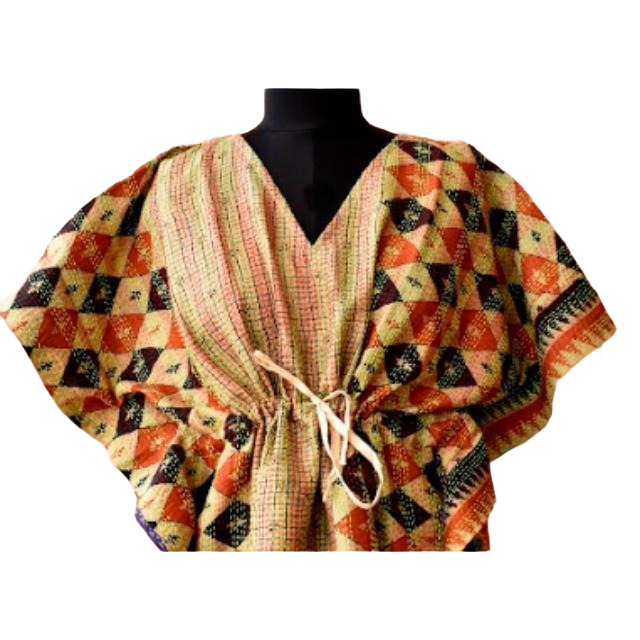 Vintage Handgefertigte Kantha Alte Seide Waschbare Designer Export Damen Kaftan Kleider Locker