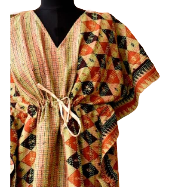 Vintage Handgefertigte Kantha Alte Seide Waschbare Designer Export Damen Kaftan Kleider Locker