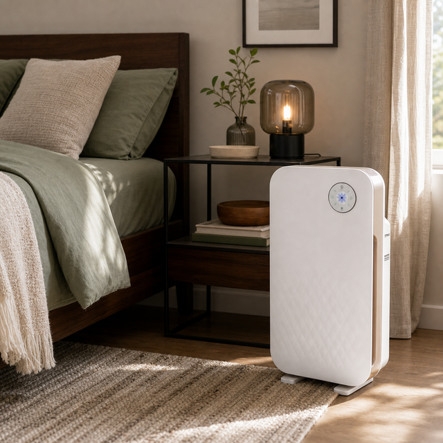Purificateur d'air HEPA Silencieux pour Chambre à Coucher, Nettoyeur d'air avec Mode Veille, Veilleuse, Minuterie, Rappel de Remplacement de Filtre