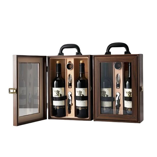 Hölzerne Weinbox für ein perfektes Geschenk und einen großartigen Eindruck, Massivholz-Weinbox mit Klappdeckel, Holz-Geschenkbox für Wein