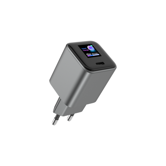 Cargador GaN 65W con Pantalla Táctil AI, PD3.0, PPS, Control Inteligente de Temperatura, Enchufe EU, OEM Global Personalizable