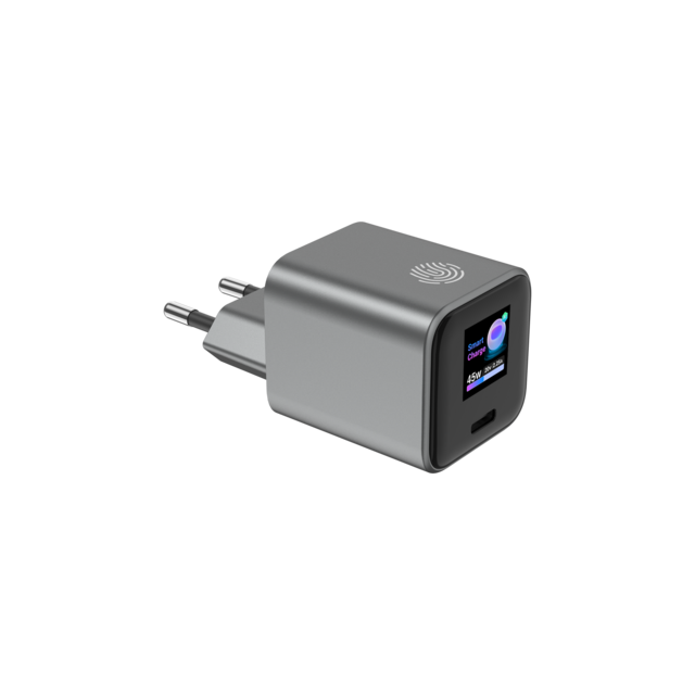 Cargador GaN 65W con Pantalla Táctil AI, PD3.0, PPS, Control Inteligente de Temperatura, Enchufe EU, OEM Global Personalizable