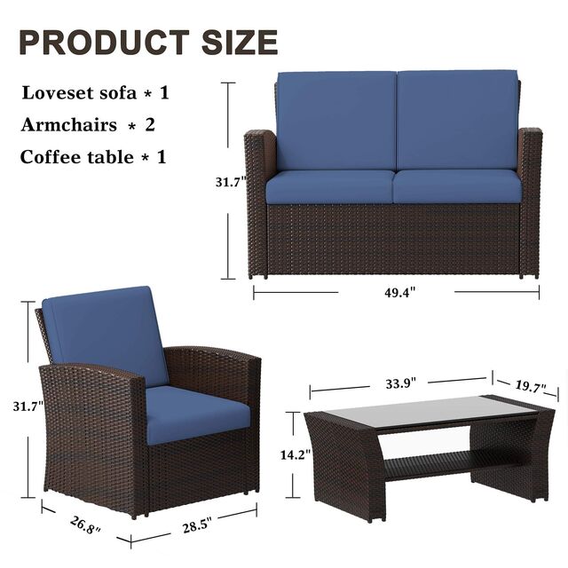 Conjunto de Móveis de Sofá de Jantar de Exterior em Rattan para Pátio - Mobiliário de Jardim