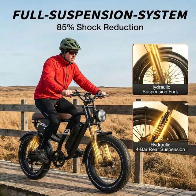 Retro E-Bikes mit 7 Gängen und abnehmbarem Akku, vollgefedert