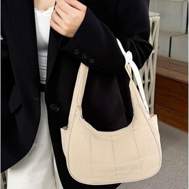 Bolso Pequeño de Hombro Media Luna para Mujer, Bolso Acolchado de Nailon Estilo Puffer, Lindo Bolso con Correa Ajustable, Bolso Casual de Moda, Bolso Suave