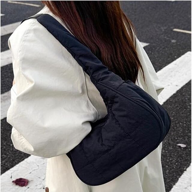 Bolso Pequeño de Hombro Media Luna para Mujer, Bolso Acolchado de Nailon Estilo Puffer, Lindo Bolso con Correa Ajustable, Bolso Casual de Moda, Bolso Suave